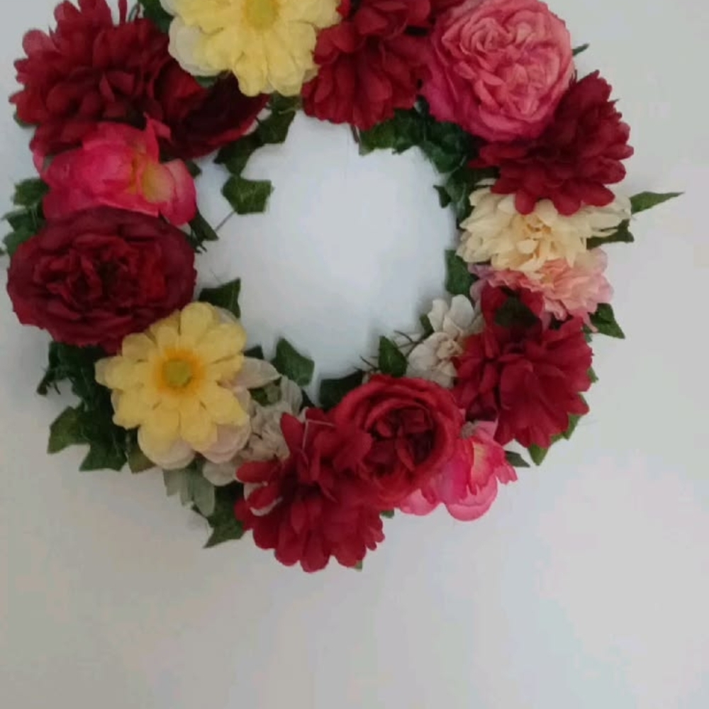 Floral Wreath with Red and Yellow Blooms